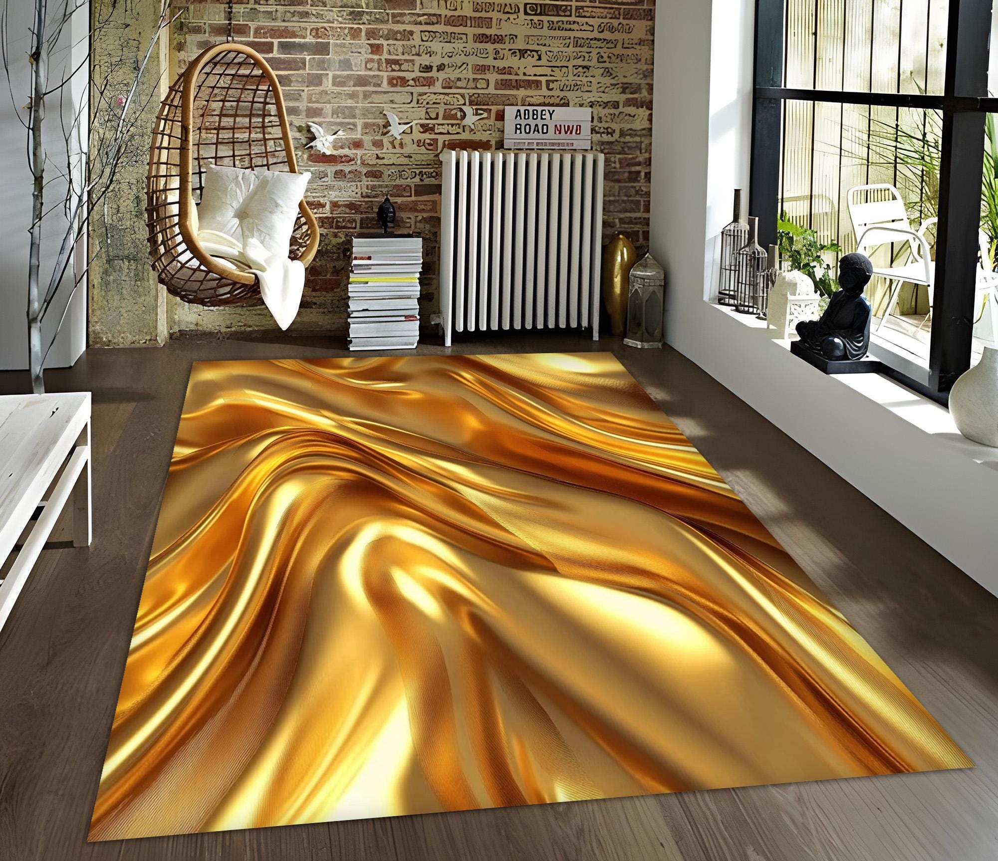 Gold Themed Modern Area Rug: Elegant Home Decor - Etsy