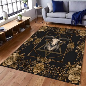 Baphomet Goat Rug: Satanic Decor, Lucifer, Ritual Altar