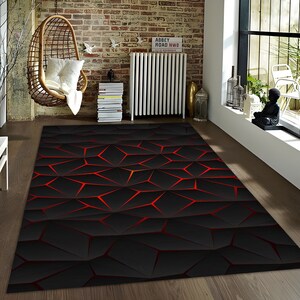 Game Rug, Gamer Rug, Neon Game Rug, Neon Look Rug, Red Pattern Rug ...