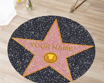 Gepersonaliseerde ronde Hollywood-ster vloerkleed: aangepaste naam kinderkamerdecoratie