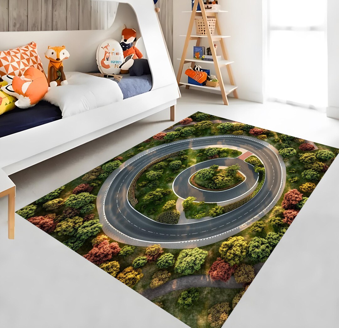 Racetrack Rug, Traffic Rug, 3D Race Track, Car Play Mat, Kids Room Mat ...