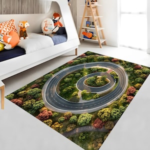 3D Racetrack Rug: Kids Car Play Mat, Boys Room Decor