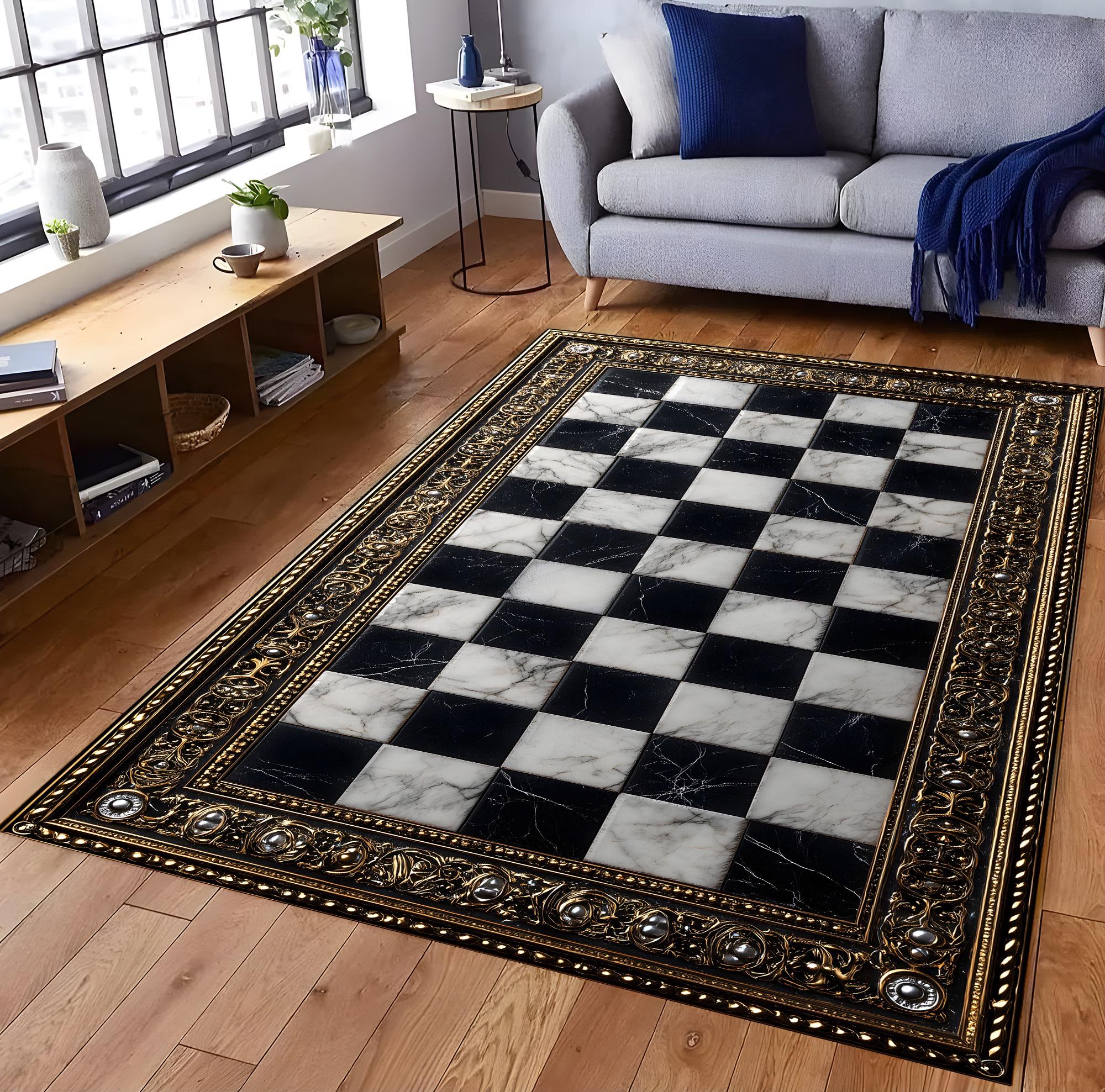 Chess Board Rug: Modern Game Room Decor, Cotton Woven Base (19.7x27.5 ...