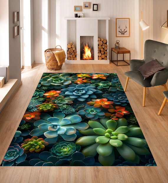 Succulent Area Rug: Digital Print Cotton Woven Base - Etsy