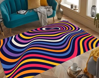 3D Illusion Rug: Modern Abstract Vibrant Color Area Rug