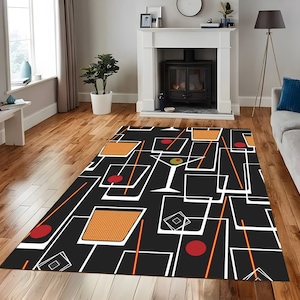 Mid Century Modern Rug: Cocktail Art, Abstract Design