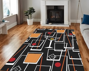 Mid Century Rug, Cocktail Rug, Neutral Abstract Rug, Modern Area Rug, Kitchen Decor Rug, Living Room Rug,Home Decor,Gift For Him Her,Art Rug