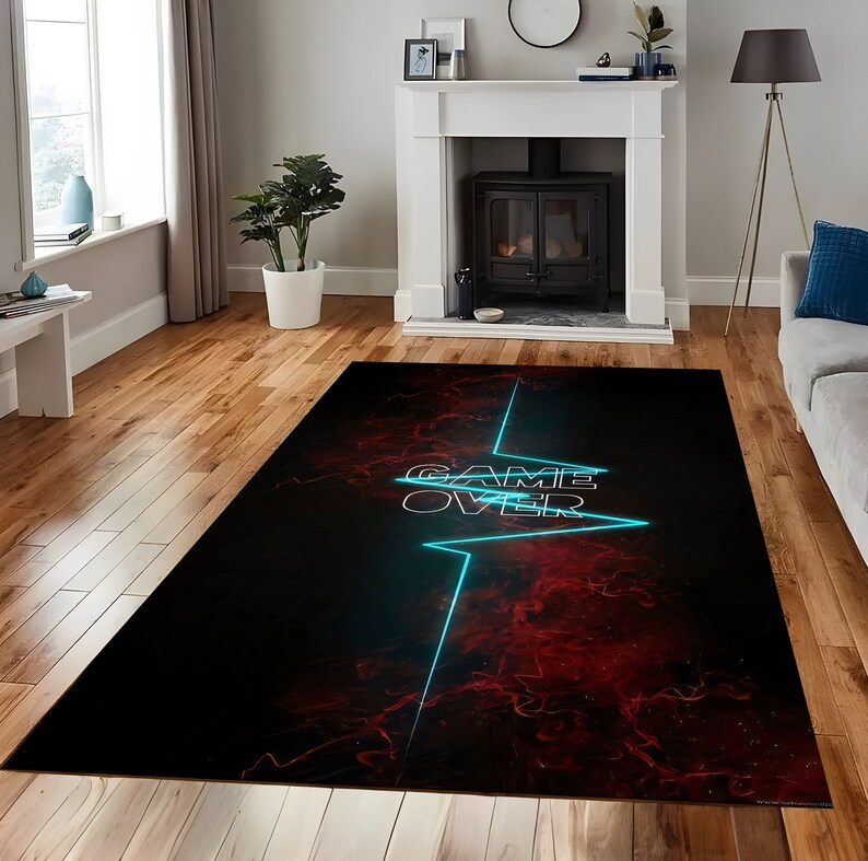 Game Over Rugs Game Over Rug, Neon Gamer Room Decor, Personalized Gift - Etsy