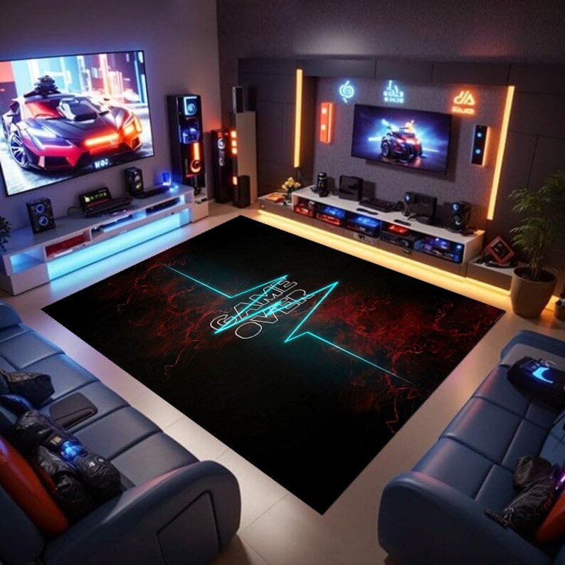 Game Over Rugs Game Over Rug, Neon Gamer Room Decor, Personalized Gift - Etsy
