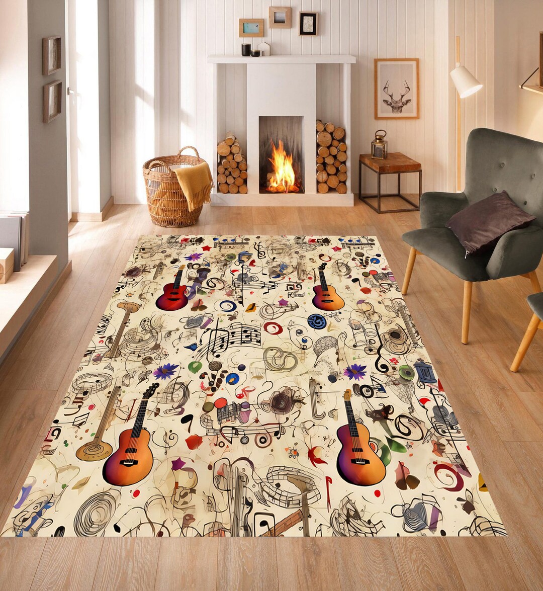 Musical Instrument Rug Music Notes Rug: Musical Instruments Room Decor - Etsy