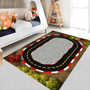 3D Racetrack Rug: Kids Car Play Mat, Boys Room Decor