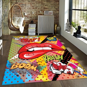 Pop Art Rug, Girls Room Rug, Lips Rug, Modern Area Rug, Living Room, Birthday Gift, Home Decor, Cool Rug, Personalized Gift, Colorful Rug
