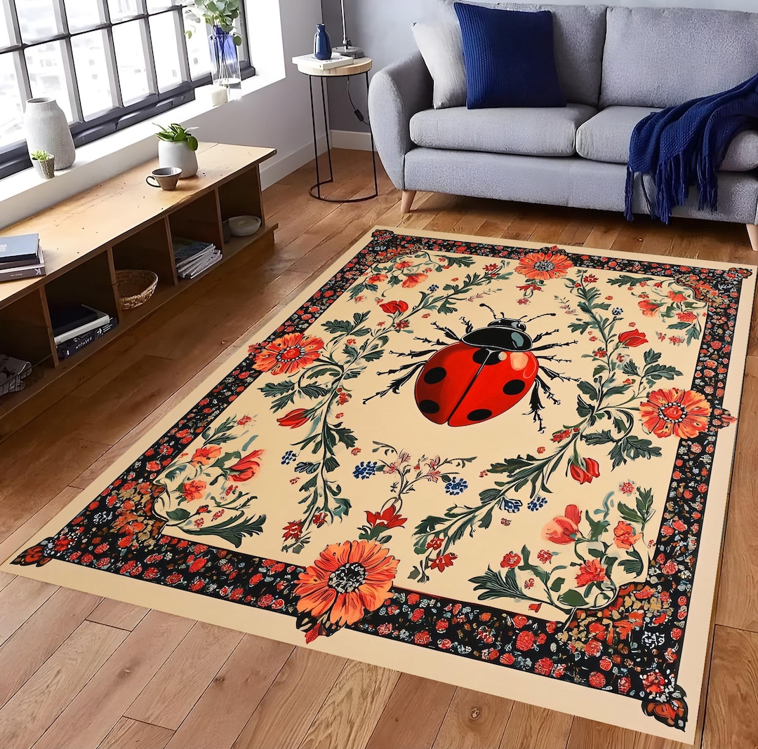 Ladybug Floral Area Rug: Modern Ladybird Bug Rug - Etsy