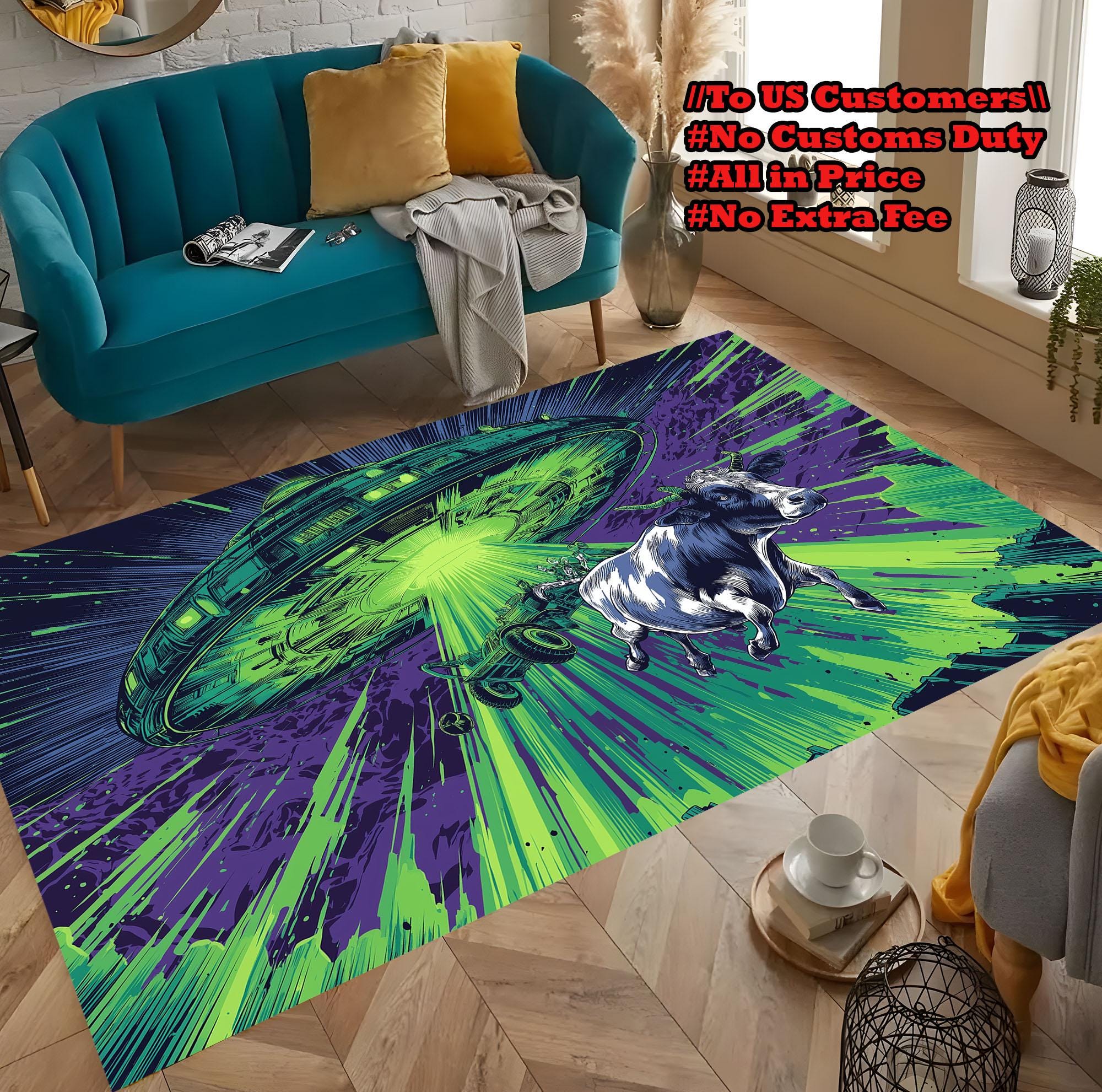 エイリアン RUG MAT Alien Abduction Rug, UFO Themed, Vibrant Colors - Etsy UK