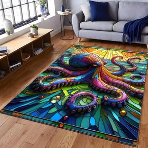 Octopus Rug, Colorful Octopus, Beach Room Decor, Ocean Rug, Animal Themed Rug, Kids Room, Gift For Him Her, Kitchen Decor, Modern Area Rug