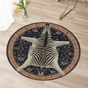 Round Rug, Zebra Fleece Rug, Animal Pelt Rug, Hunter Decor Rug, Classic Pattern Rug, Modern Area Rug, Home Decor, Gift For Him Her, Gift Rug