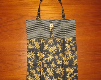 Chinese Bamboo Design Tuck and Roll Fold-Up Portable Fabric Shopping Tote