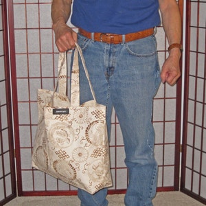 Cranes Tsuru and Tortoise Kame Design Grocery Market Bag or Equipment Tote Japanese Asian Heavy Duty Fabric