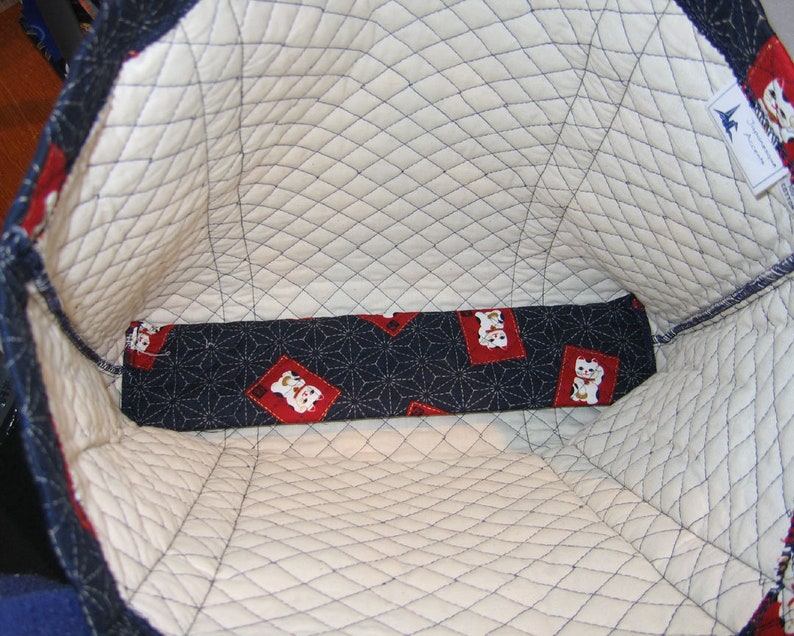 Laptop Book Tote Japanese Dragonflies Tombo Design Quilted Fabric Blue and Navy