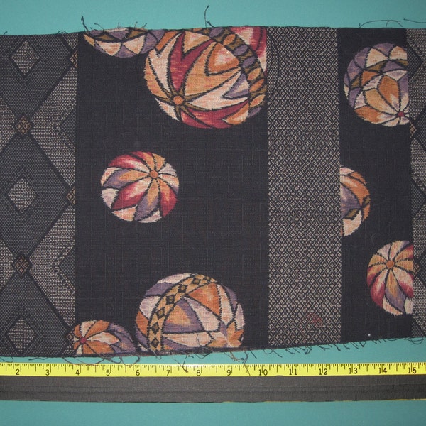 Japanese Temari Balls  Design Dobby Fabric Destash Remnant 33 Inches Wide by 10 Inches Long Black