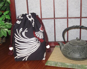 Men's Drawstring Pouch Japanese Fabric Firemen Matoi Standards Design Navy