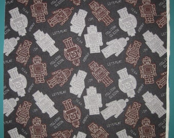 Japanese Robots Design Fabric Yardage Destash Remnant 22 Inches Wide by 23 Inches Long OOP