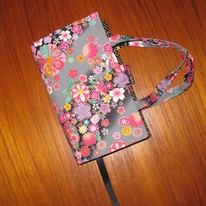 Premium Size Paperback Book Cover Japanese Asian Fabric Temari Balls, Budderly Cho and Flowers Design Charcoal