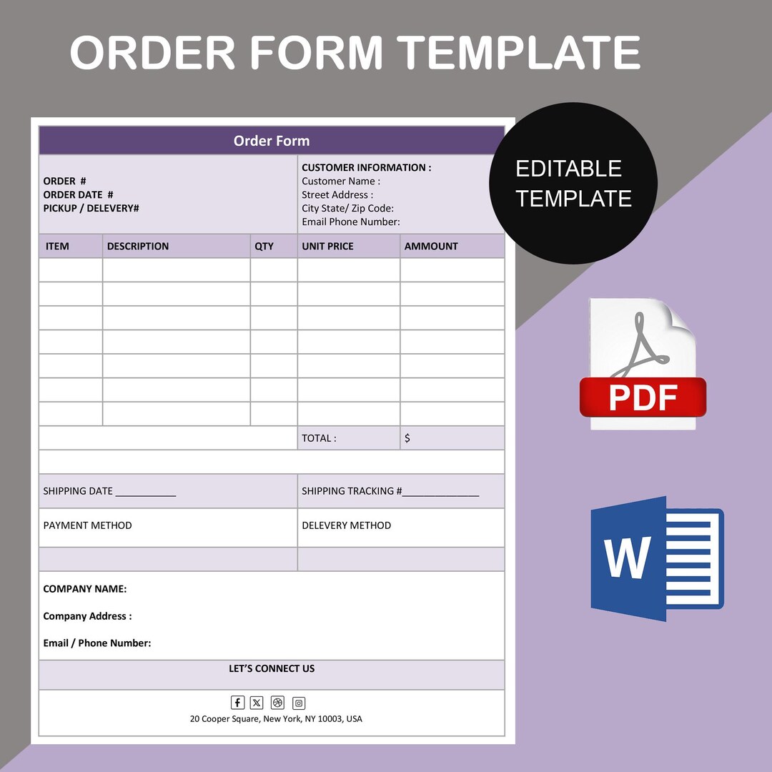 Editable Order Form Template | Small Business Forms Digital Download ...