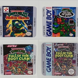 Etikett/klistermärke för Ninja Turtles 1 2 3 Fall of the Foot Clan Back from the Sewers Radical Rescue Nintendo Gameboy-kassetter