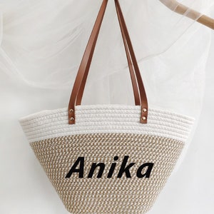 Large capacity cotton rope woven bag retro straw bag