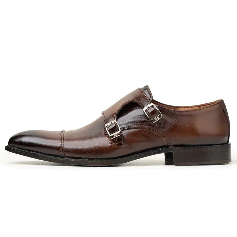Limited Edition Black Cap Toe Double Monk Strap Genuine Leather Office