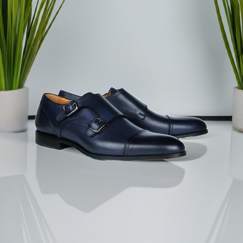 The Yosa Blue Men's Double Monk Shoes Tresmode
