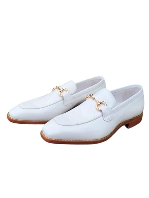 White Leather Slip-on Loafers for Men display picture 3