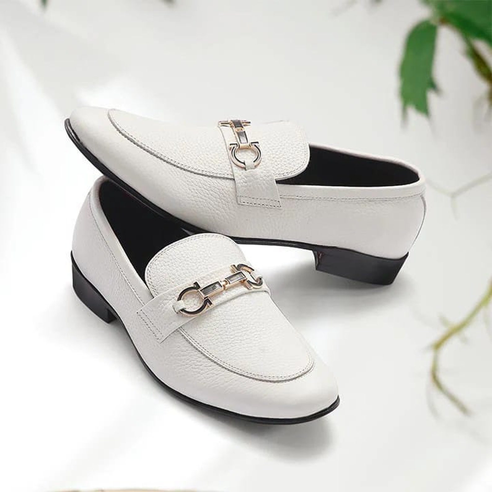 White Leather Slipon Loafers for Men's White Dress Shoes, Comfortable — free download