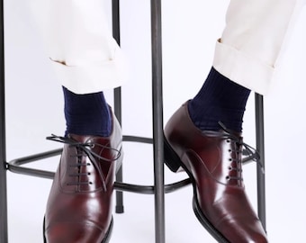 Oxfords Burgundy Cap Toe Dress Shoes for Men, Burgundy Leather Formal Shoes, Men's Dress Shoes, Comfortable Shoes