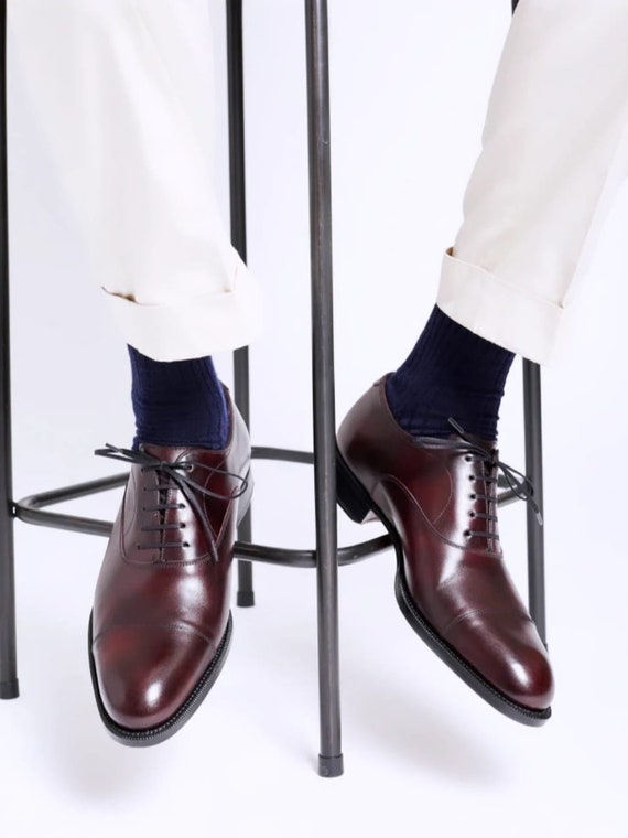 Oxfords Burgundy Cap Toe Dress Shoes for Men, Burgundy Leather Formal Shoes, Men's Dress Shoes, Comfortable Shoes Oxfords Burgundy Cap Toe Dress Shoes for Men, Burgundy Leather Formal Shoes, Men's Dress Shoes, Comfortable Shoes