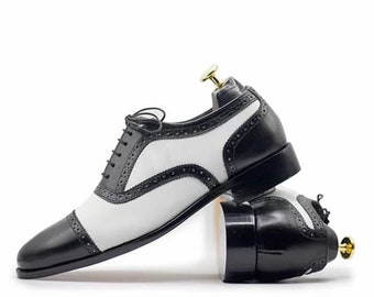 White and Black Spectator Shoes for Men's Designer Shoes, Men's Dress Shoes, Men's Formal Shoes