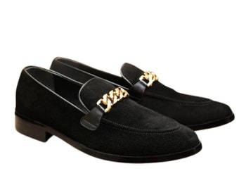 Schwarze Wildleder-Schnalle-Loafer-Leder-Slip-on-Schuhe für Herren-Modeschuhe, Herren-Freizeitschuhe, schwarze Abendschuhe