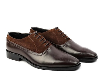 Brązowe zamszowe buty formalne dla mężczyzn, buty biznesowe, brązowe buty wizytowe, męskie buty brogsy