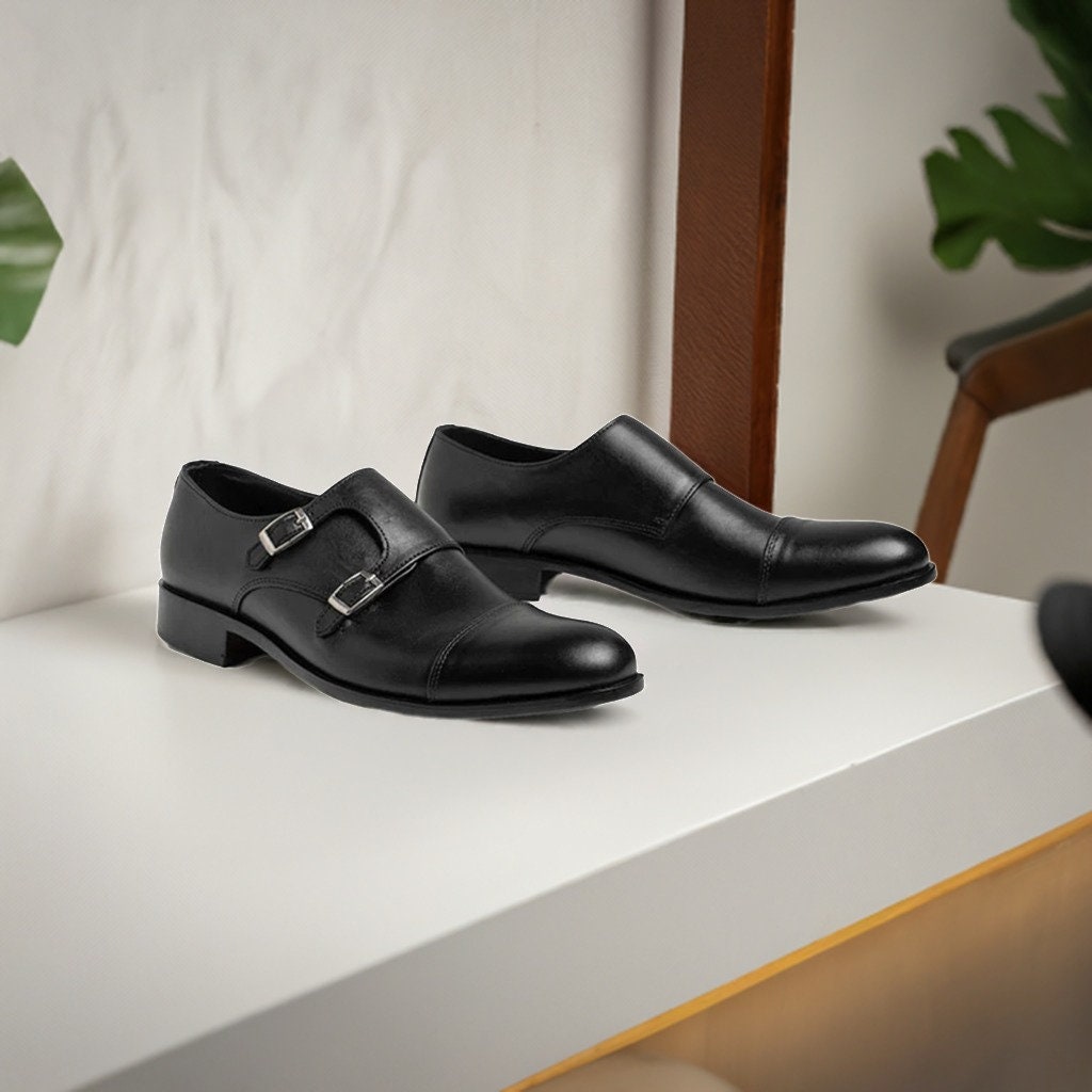 Bashwood Handmade Black Double Monk Leather Classy Shoes For Men Men Double Monk Black Handmade Genuine Leather Shoes  main image 4