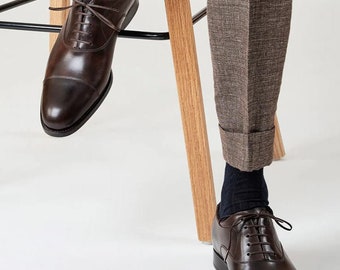 Oxfords Brown Cap Toe Dress Shoes for Men, Brown Formal Shoes, Men's Dress Shoes, Comfortable Shoes