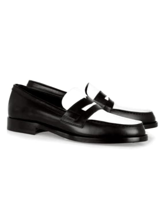 White and Black Leather Loafers Slip-on Fashion Shoes, Men's Formal Shoes, Men's Dress Shoes