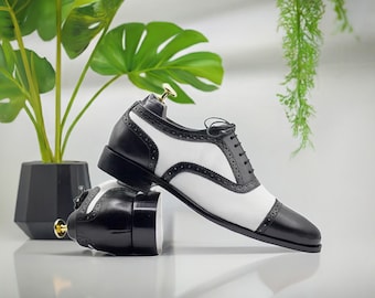 White and Black Spectator Shoes for Men's Designer Shoes, Men's Dress Shoes, Men's Formal Shoes