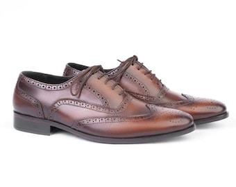 Brązowe buty Wingtip Brogue dla mężczyzn Brązowe buty wizytowe, męskie buty formalne