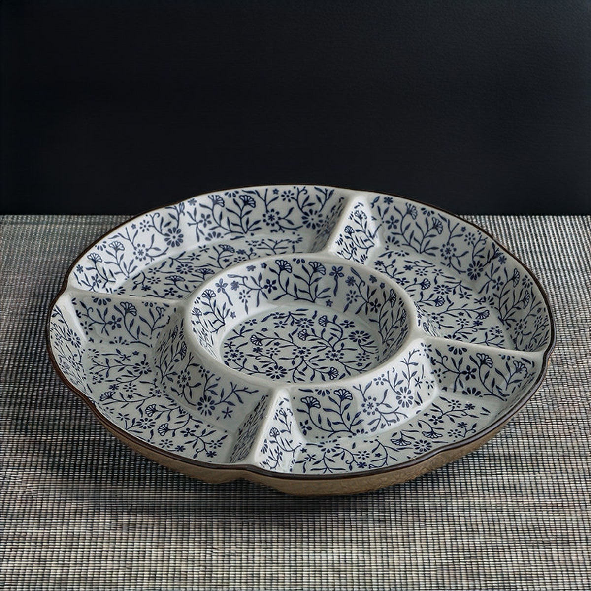 Elegant Floral Ceramic Platter With Five Compartments, Ideal for Serving Snacks, Appetizers, and Dips - Blue and White Floral Pattern - Etsy
