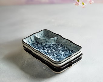 Japanese Retro Style Sushi Plate with Sauce Compartment | Porcelain Rectangular Dumpling Serving Tableware | Divided Snack Platter