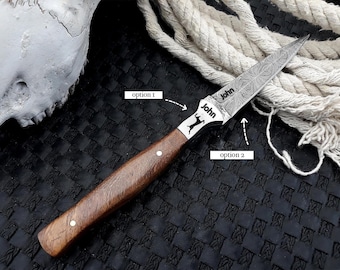 Personalized Damascus Steel Knife: Handmade Walnut Handle Hunting Knife