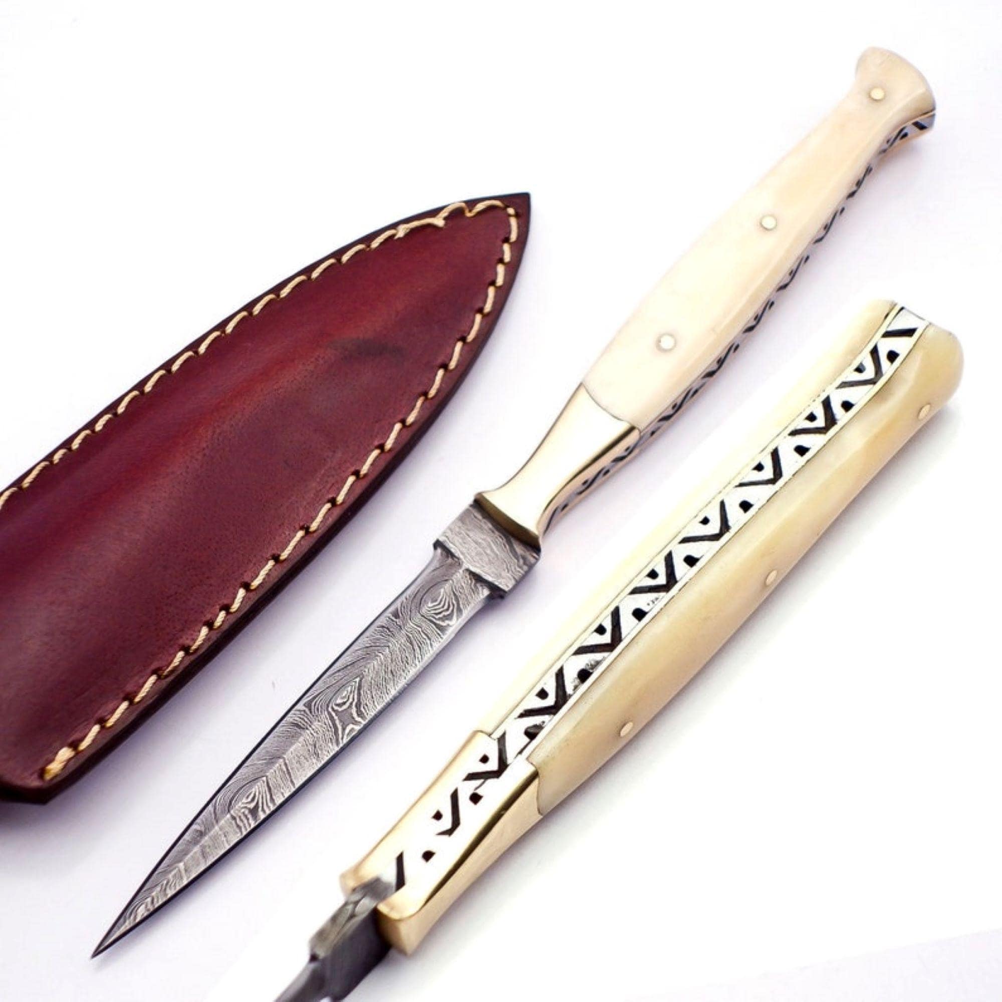 ステンレスダガーナイフ レザー鞘付き 箱無し Amazon.co.jp: ハンドメイド ダマスカス鋼 トライスパイラル