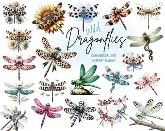 DRAGONFLY CLIPART Bundle with wild animal prints PNG'S