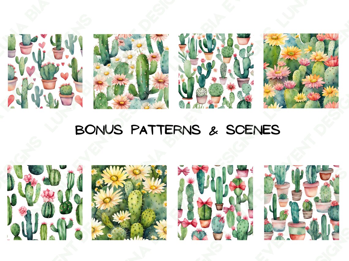 CACTUS Clip Art PNG Watercolor Cactus Clipart With Flowers, Bows ...